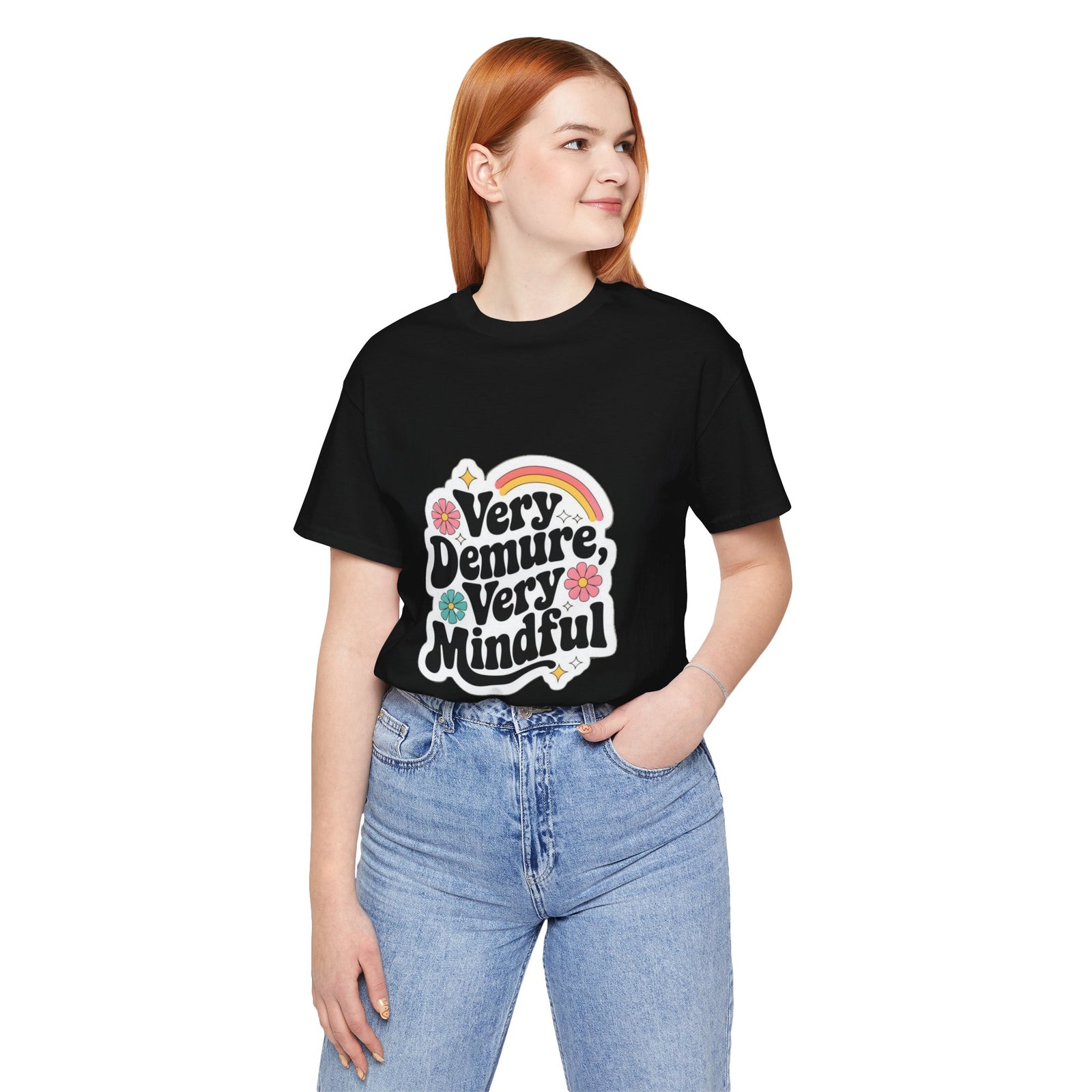 Very Demure Very Mindful - Women Groovy Style T-shirt - Funny Saying - Unisex Jersey Short Sleeve Shirt - Bella Canvas 3001