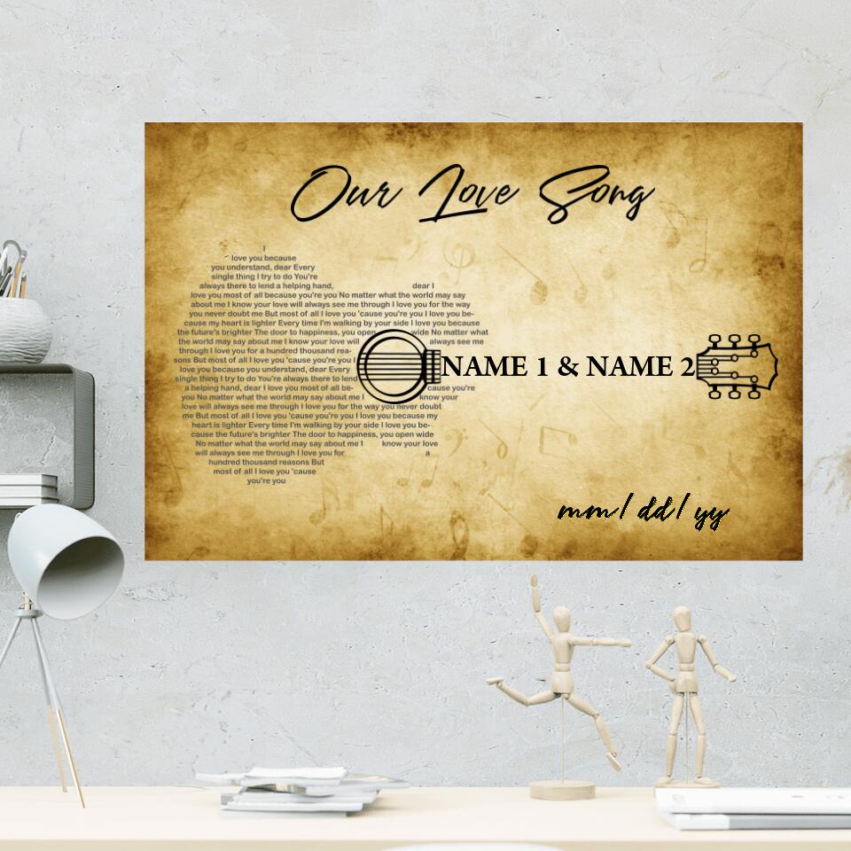 Our Love Song Playing With Guitar Custom Canvas Poster Anniversary Gift For Couples