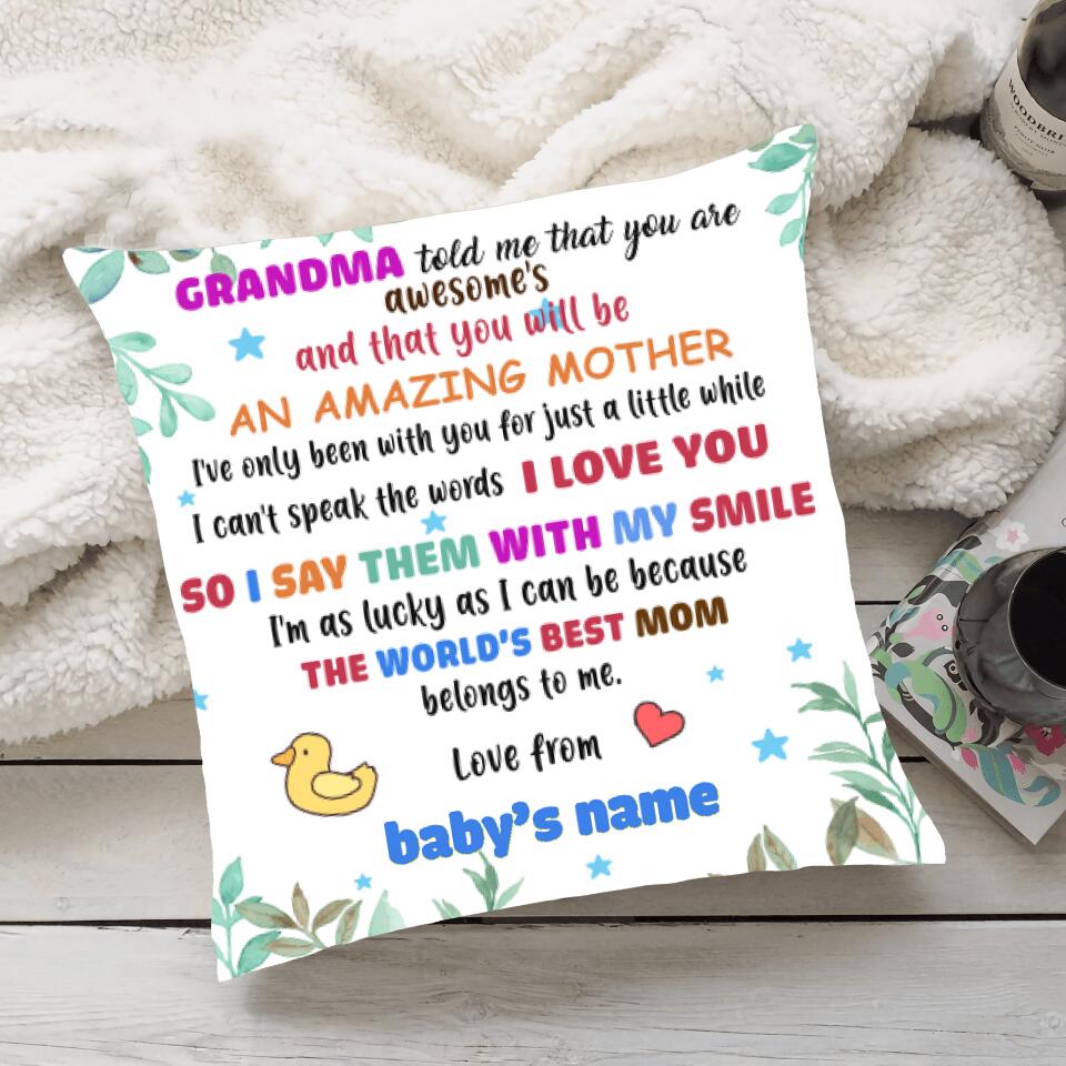 Hi Mommy, The world's best mom belong to me - Personalized Canvas Pillow Gifts for new mom 206HNTHPI182