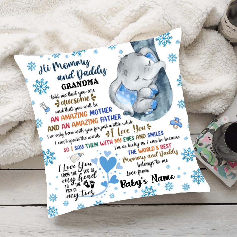 Elephant Hi Mommy and Daddy Personalized Pillow