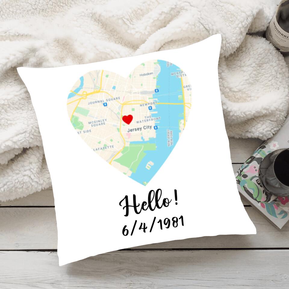 Hello, Will you? I Do - Personalized Canvas Pillow - Custom Map, Date - Gift for Couples