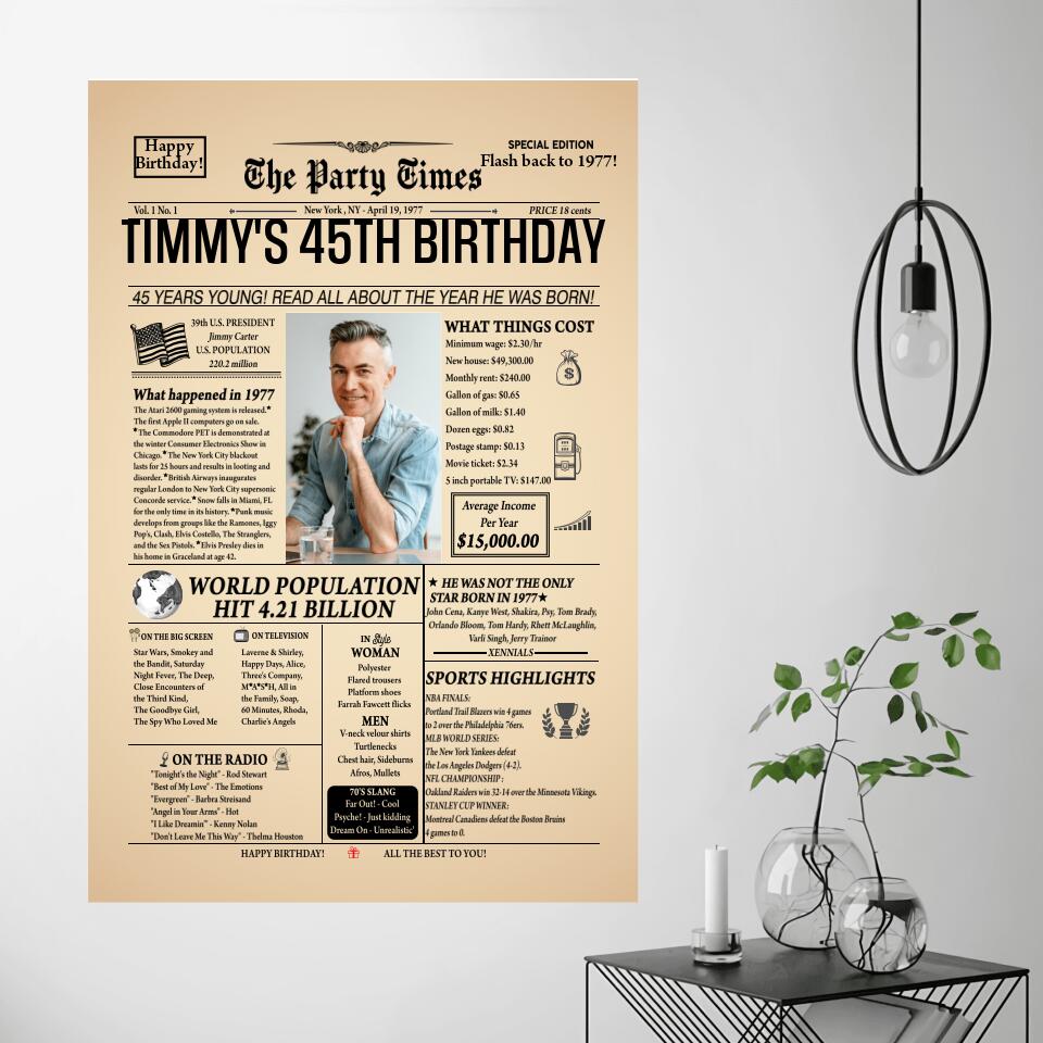 Newspaper 1977 The Party Times Custom Canvas Poster Birthday Gift For Parents