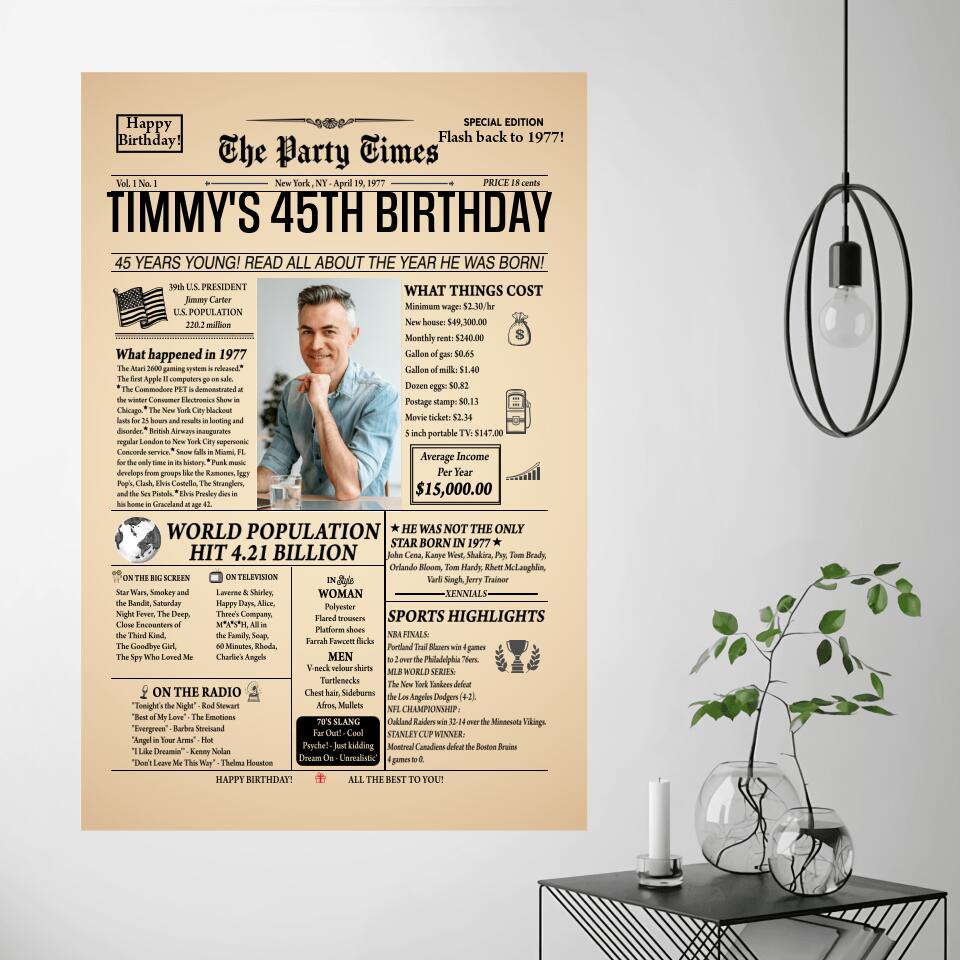 Newspaper 1977 The Party Times Custom Canvas Poster Birthday Gift For Parents