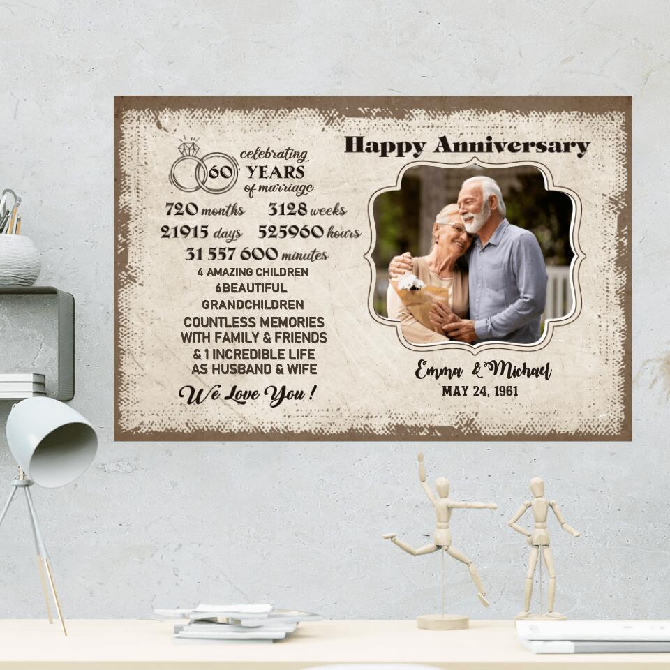 Celebrating 60 Years Of Marriage Custom Canvas Poster 60th Anniversary Gift For Couples