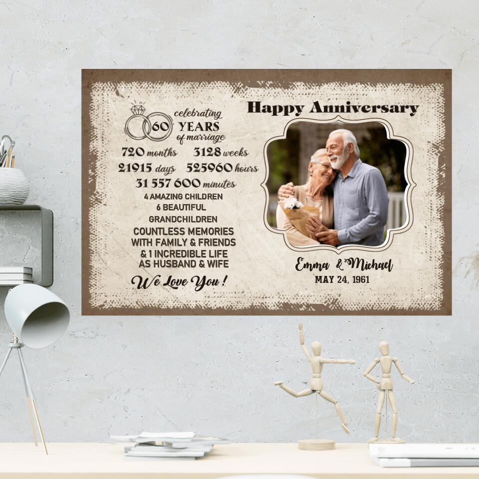Celebrating 60 Years Of Marriage Custom Canvas Poster 60th Anniversary Gift For Couples