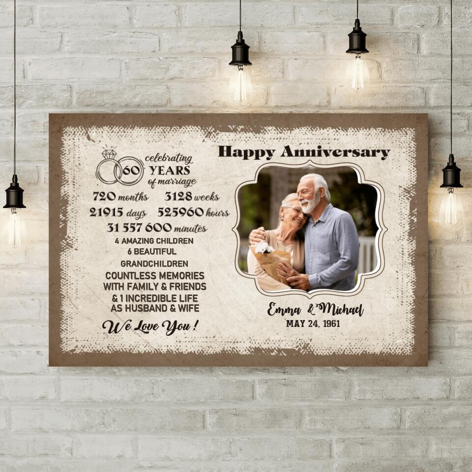 Celebrating 60 Years Of Marriage Custom Canvas Poster 60th Anniversary Gift For Couples