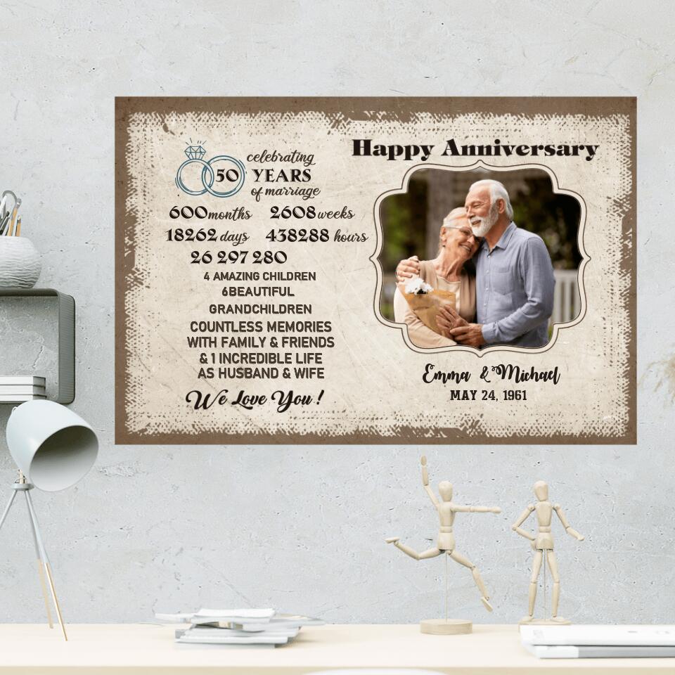 Celebrating 50 Years Of Marriage Custom Canvas Poster 50th Anniversary Gift For Couples