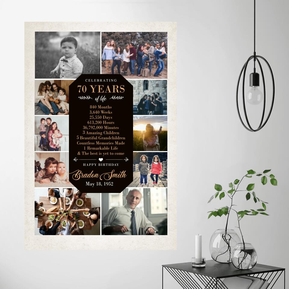Celebrating 70 Years Of Life Upload Photo Custom Canvas Poster Birthday Gift For Him