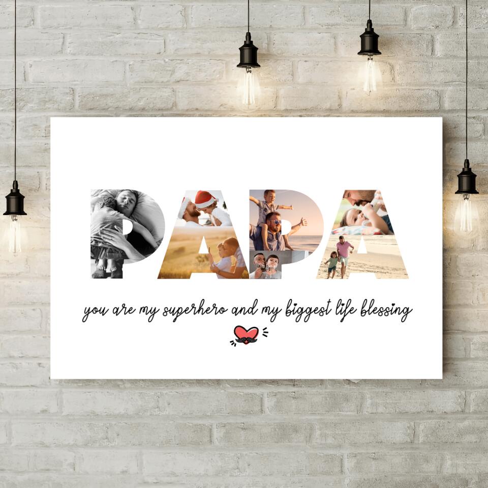 Papa You're My Superhero Upload Photo Custom Canvas Poster Birthday Gift For Dad
