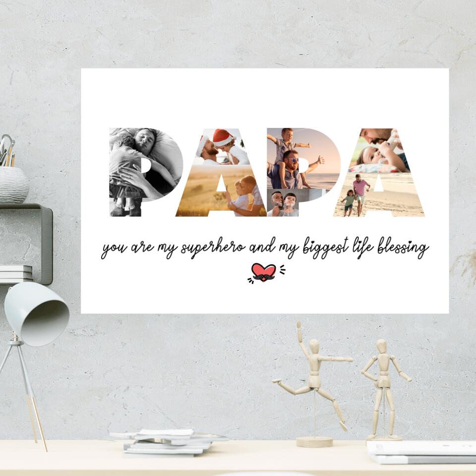 Papa You're My Superhero Upload Photo Custom Canvas Poster Birthday Gift For Dad
