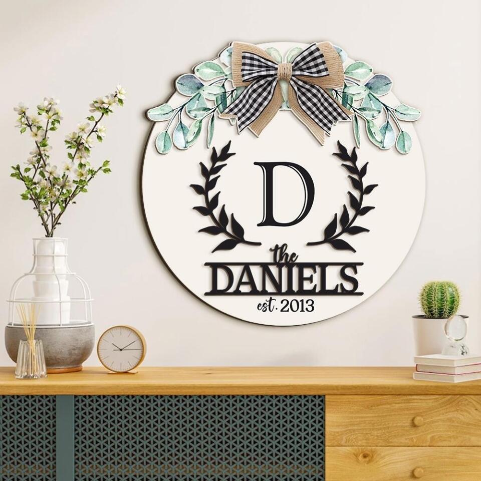 Laurel Wreath With Name Letter Custom Wooden Art Wedding Gift For Husband