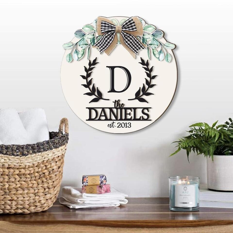 Laurel Wreath With Name Letter Custom Wooden Art Wedding Gift For Husband