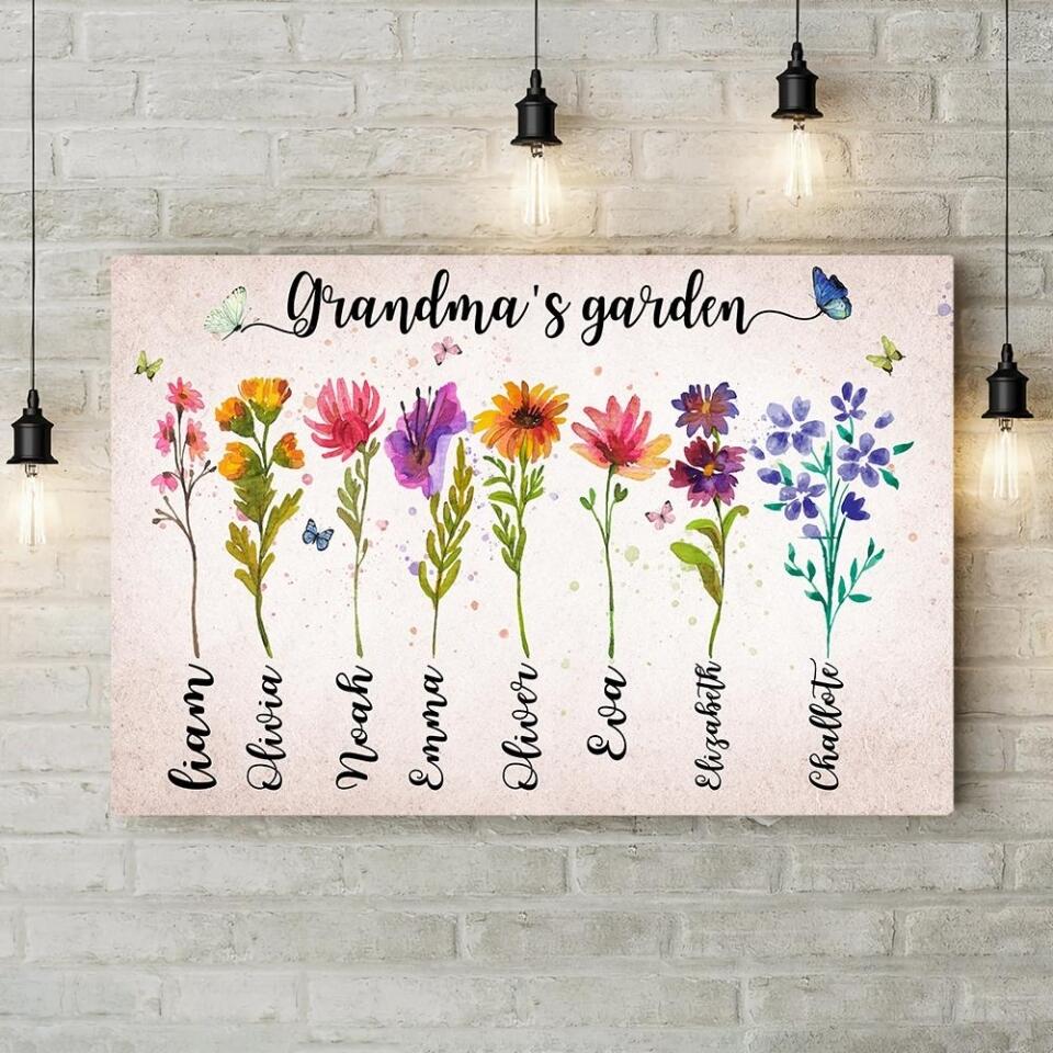 Grandma's Garden Flower Style Custom Canvas Poster Happy Birthday Grandma Gifts