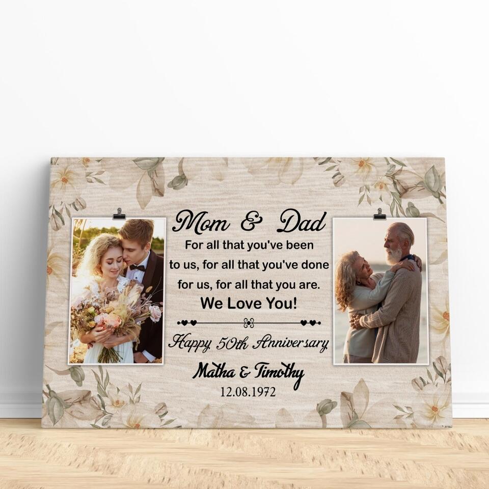 50th Happy Anniversary Mom and Dad Custom Canvas Poster Anniversary Gift For Parents