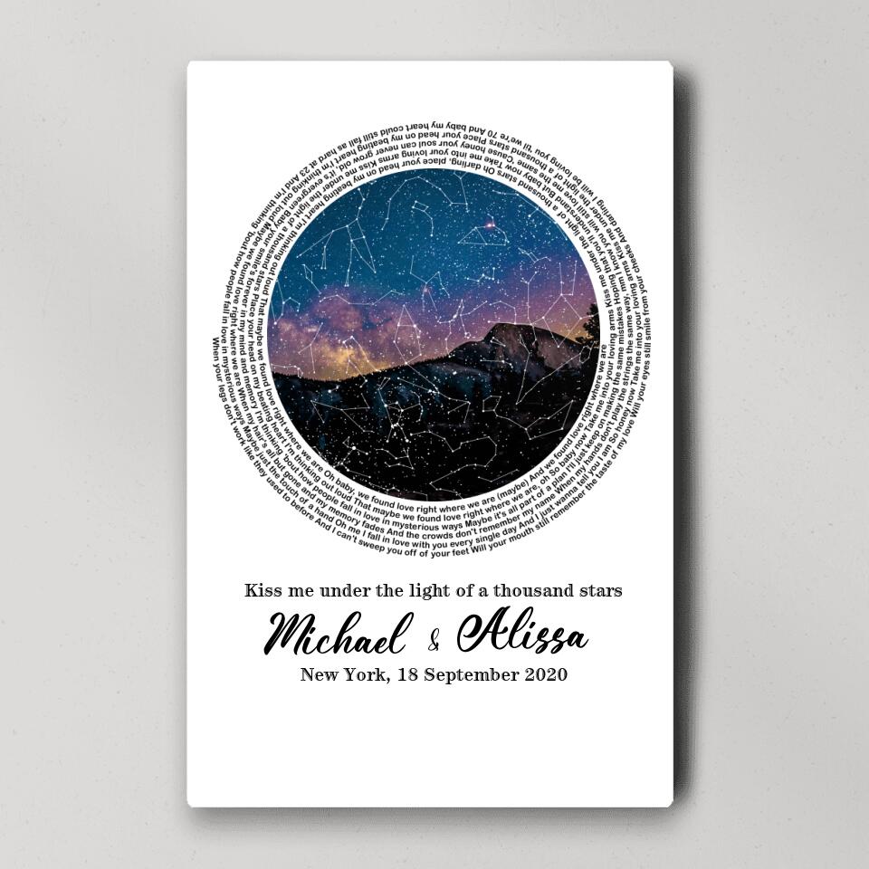 Favorite Song Lyrics With Star Map Night Sky Custom Canvas Poster Anniversary Gift For Couples