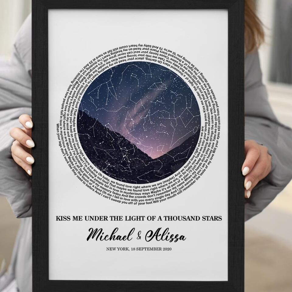 Favorite Song Lyrics With Star Map Night Sky Custom Canvas Poster Anniversary Gift For Couples