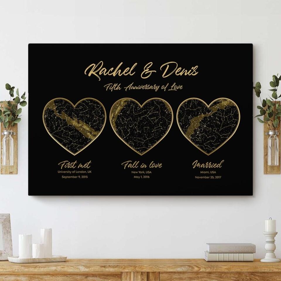 First Met Fall In Love Married Star Map Night Sky Custom Canvas Poster Anniversary Gift For Couples