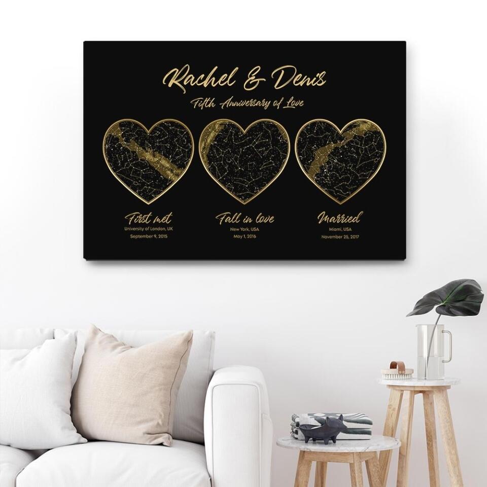 First Met Fall In Love Married Star Map Night Sky Custom Canvas Poster Anniversary Gift For Couples