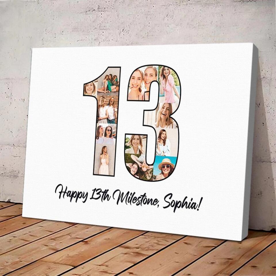 Happy 13th Birthday Milestone Custom Canvas Poster Birthday Gift For Daughter For Niece
