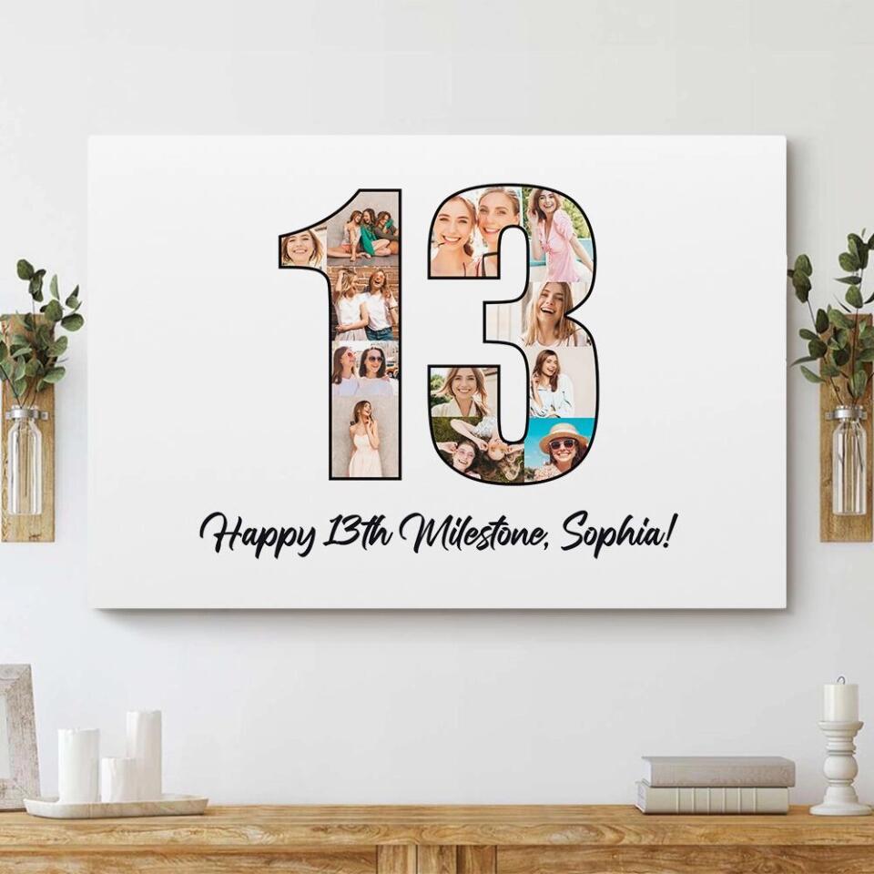 Happy 13th Birthday Milestone Custom Canvas Poster Birthday Gift For Daughter For Niece