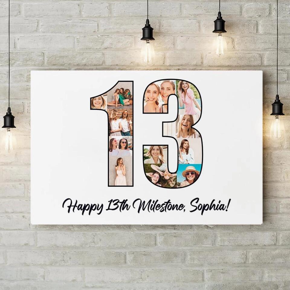 Happy 13th Birthday Milestone Custom Canvas Poster Birthday Gift For Daughter For Niece