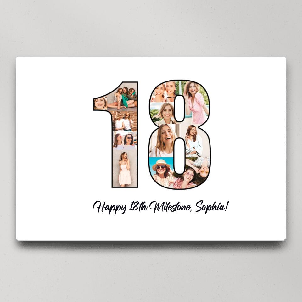 Happy 18th Birthday Milestone Custom Canvas Poster Birthday Gift For Daughter For Niece