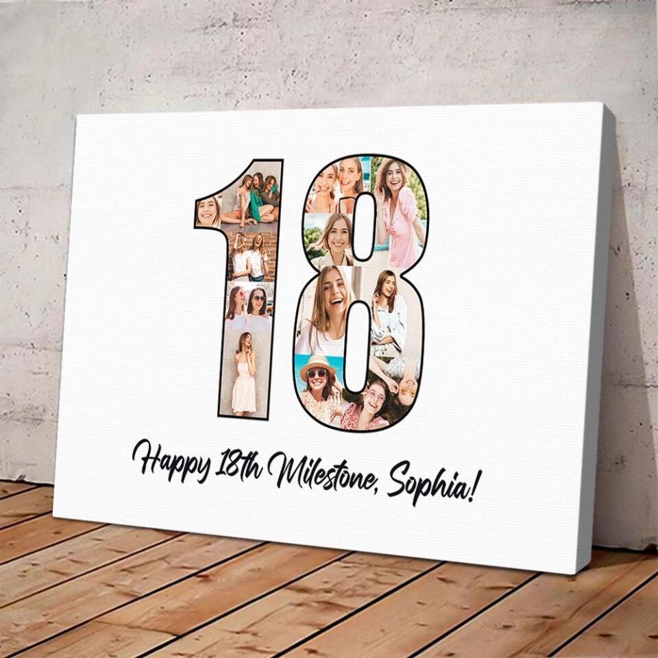 Happy 18th Birthday Milestone Custom Canvas Poster Birthday Gift For Daughter For Niece