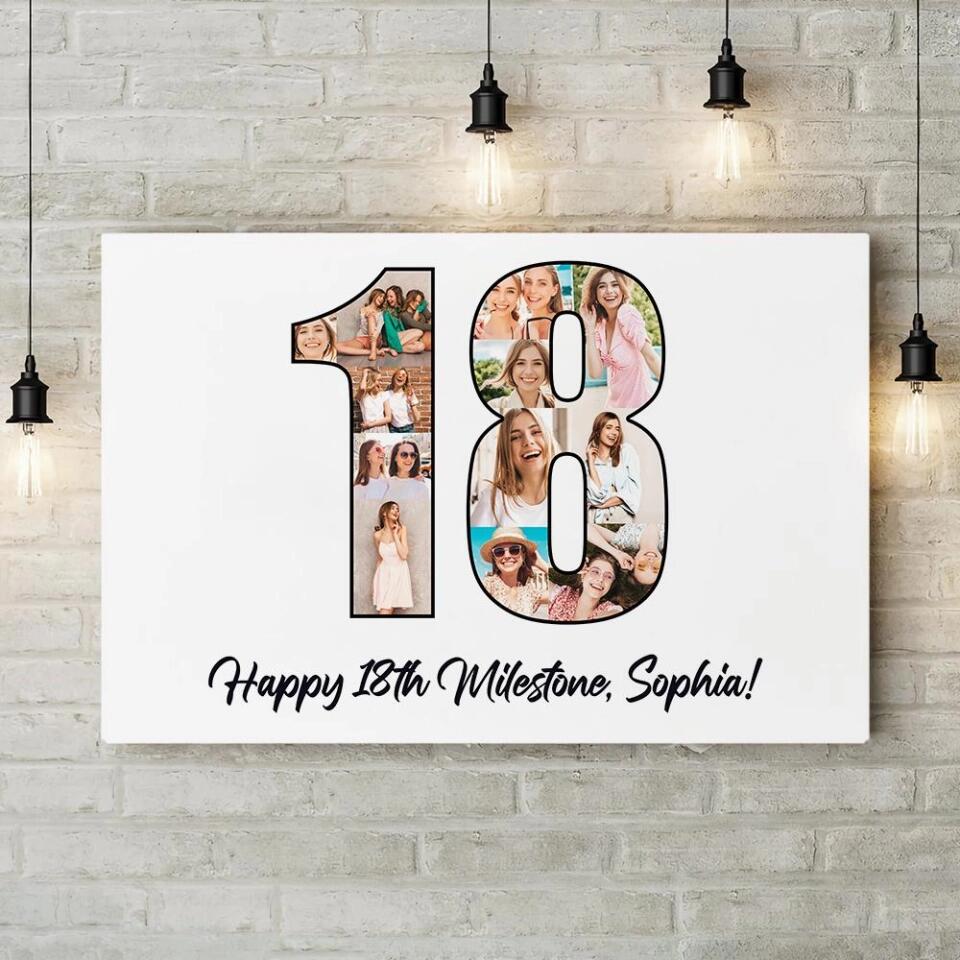 Happy 18th Birthday Milestone Custom Canvas Poster Birthday Gift For Daughter For Niece