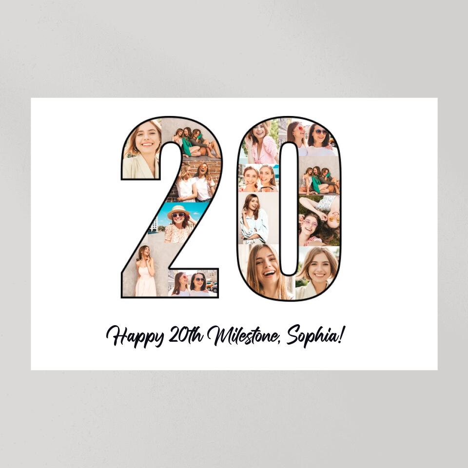 Happy 20th Birthday Milestone Custom Canvas Poster Birthday Gift For Daughter For Niece