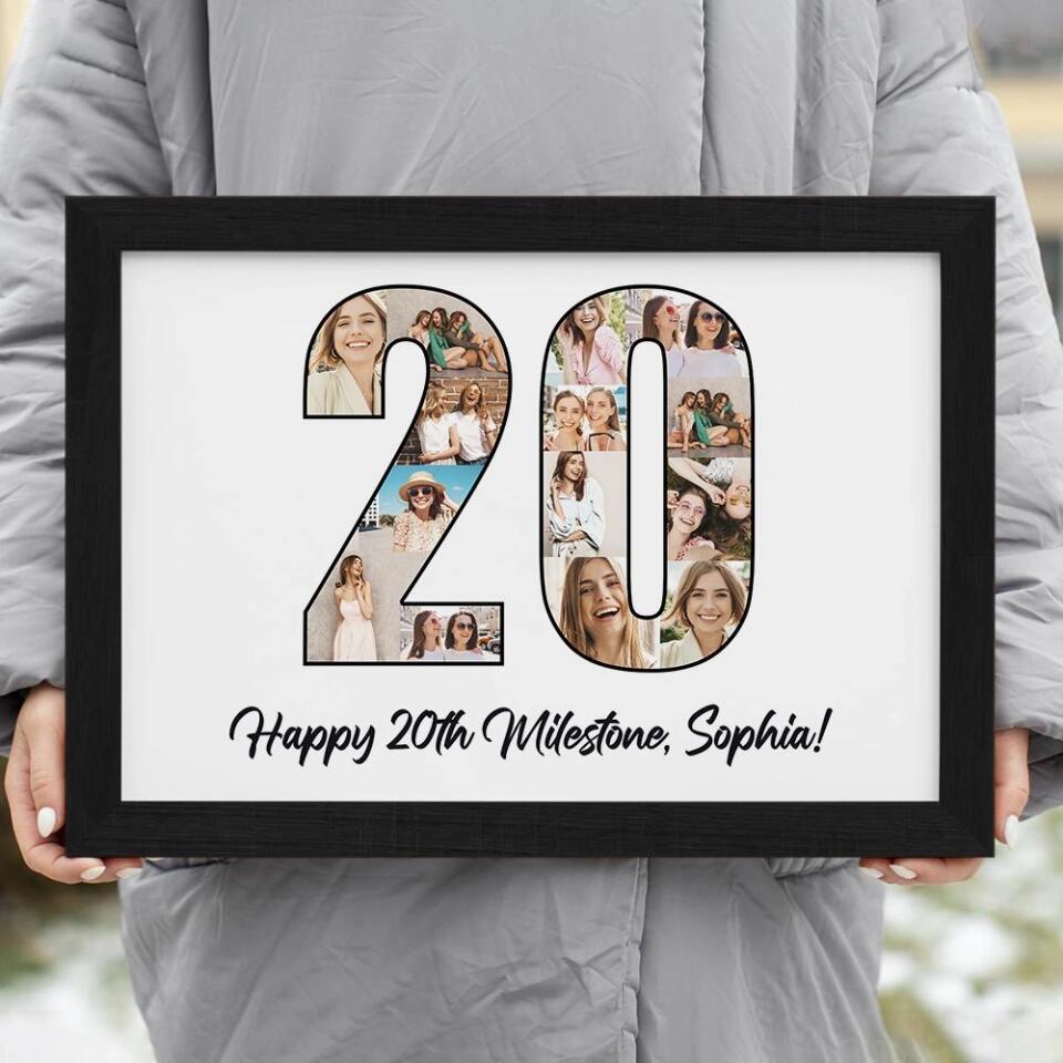 Happy 20th Birthday Milestone Custom Canvas Poster Birthday Gift For Daughter For Niece