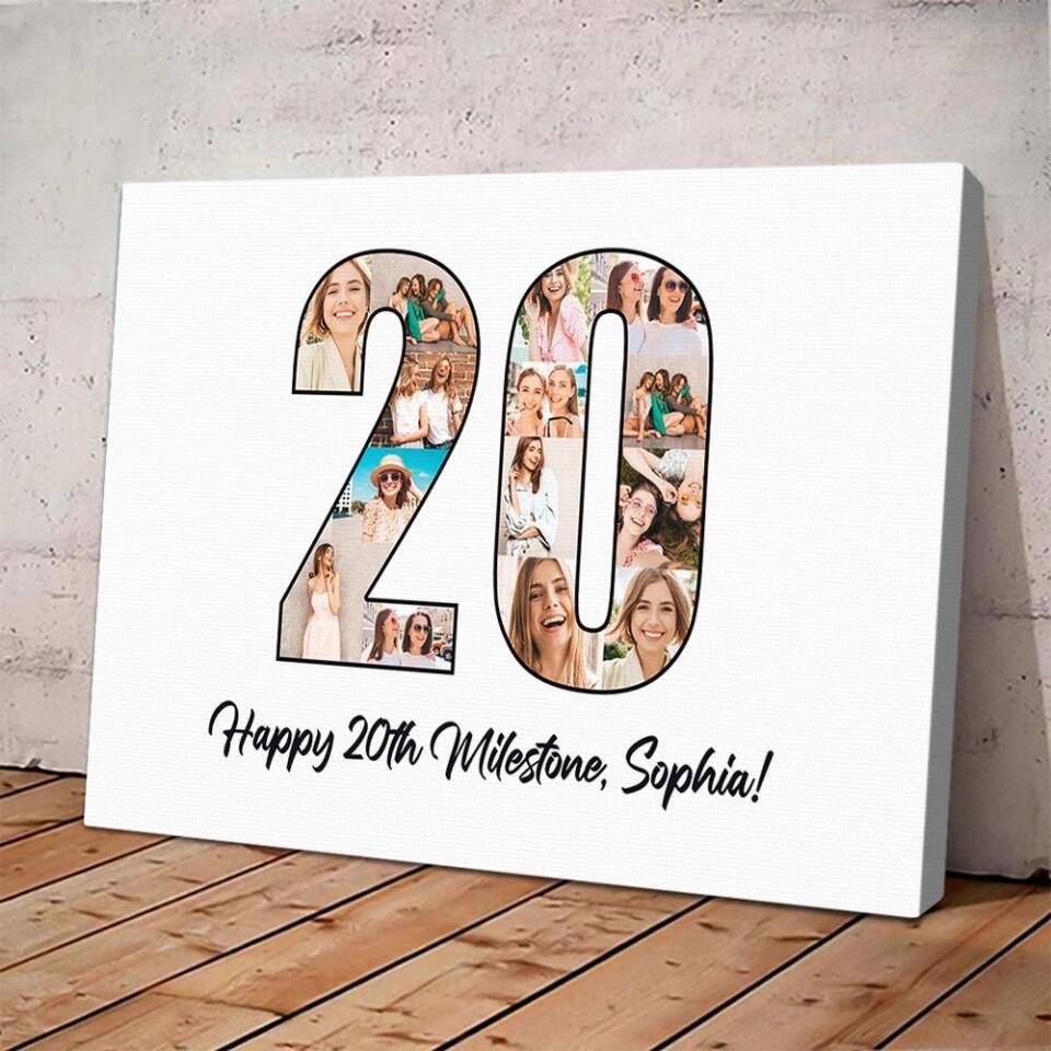 Happy 20th Birthday Milestone Custom Canvas Poster Birthday Gift For Daughter For Niece