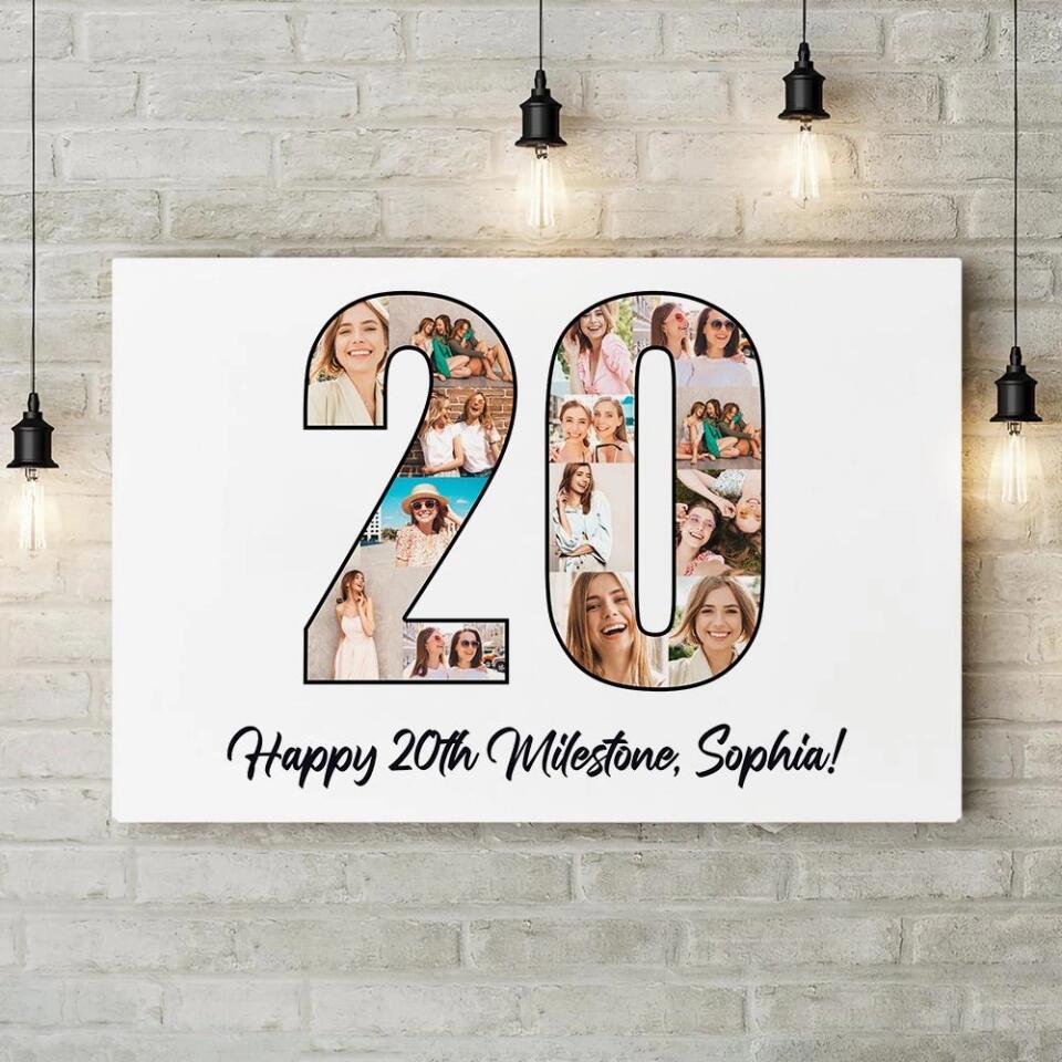 Happy 20th Birthday Milestone Custom Canvas Poster Birthday Gift For Daughter For Niece