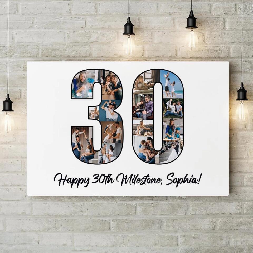 Happy 30th Birthday Milestone Custom Canvas Poster Birthday Gift For Wife