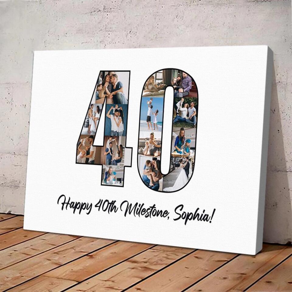 Happy 40th Birthday Milestone Custom Canvas Poster Birthday Gift For Wife