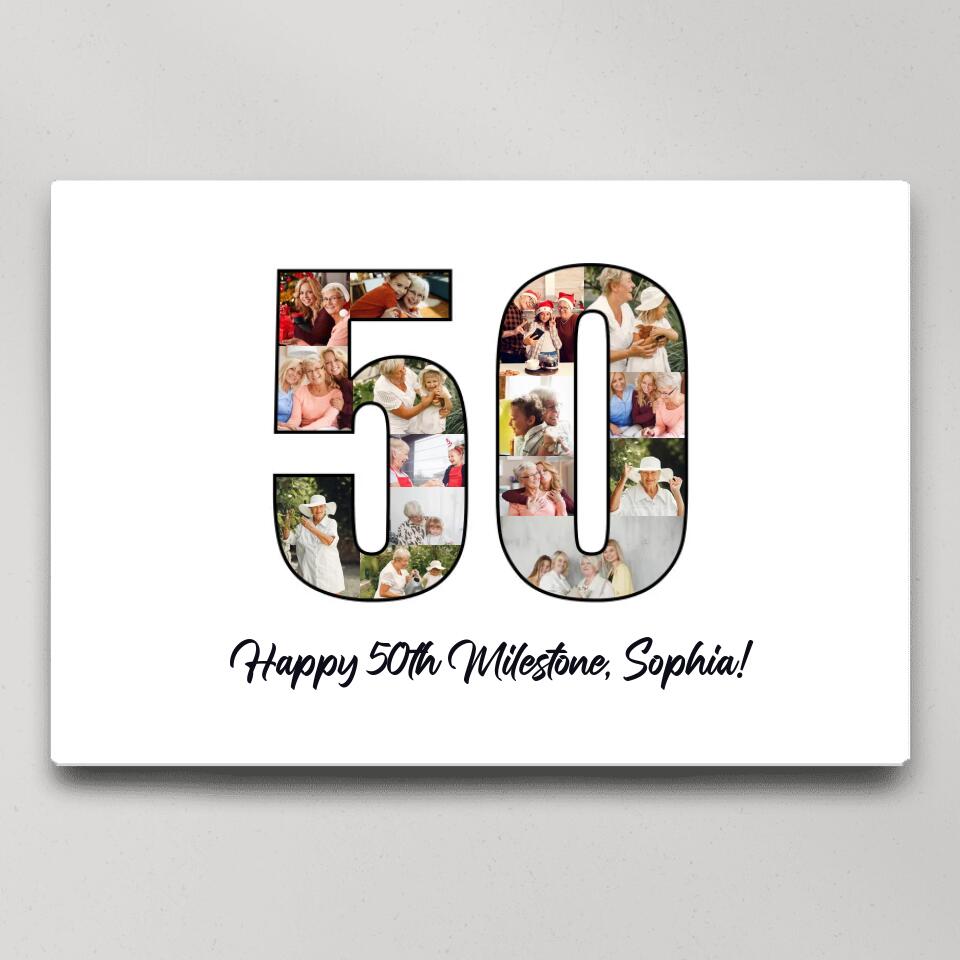 Happy 50th Birthday Milestone Custom Canvas Poster Birthday Gift For Mom