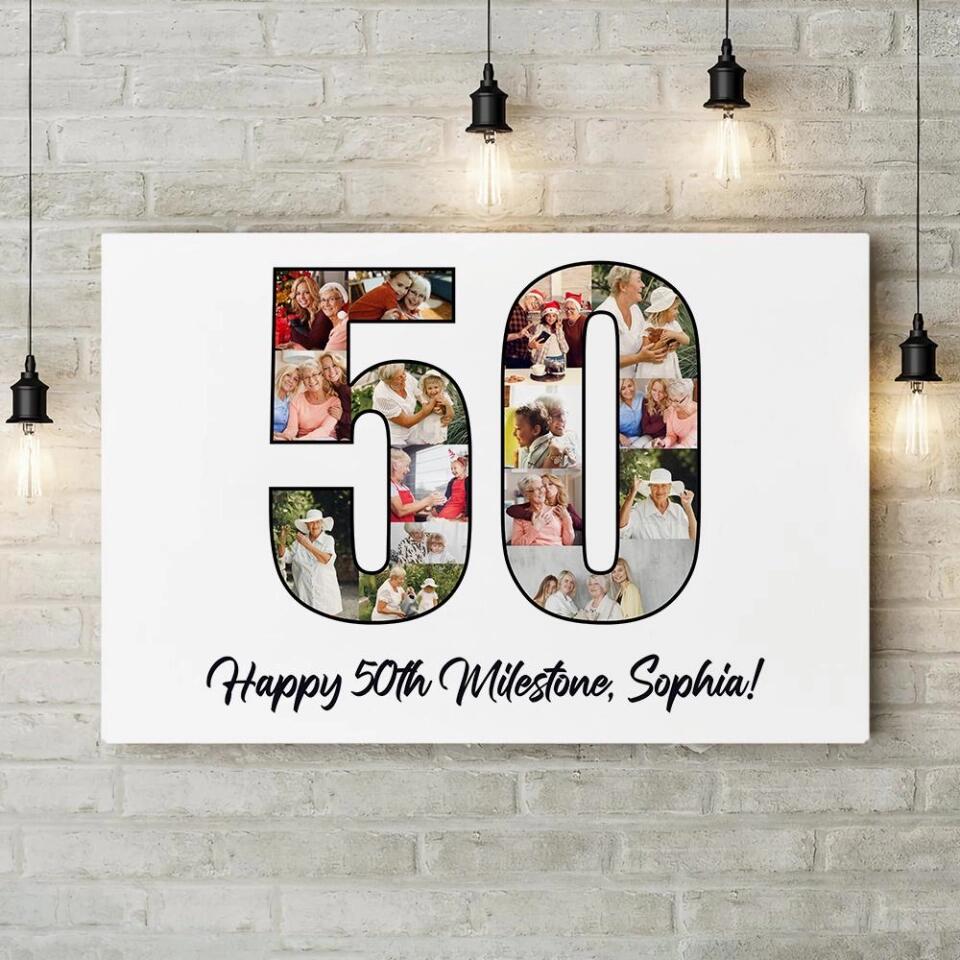 Happy 50th Birthday Milestone Custom Canvas Poster Birthday Gift For Mom
