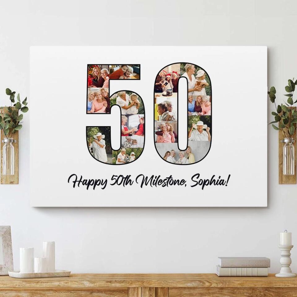 Happy 50th Birthday Milestone Custom Canvas Poster Birthday Gift For Mom
