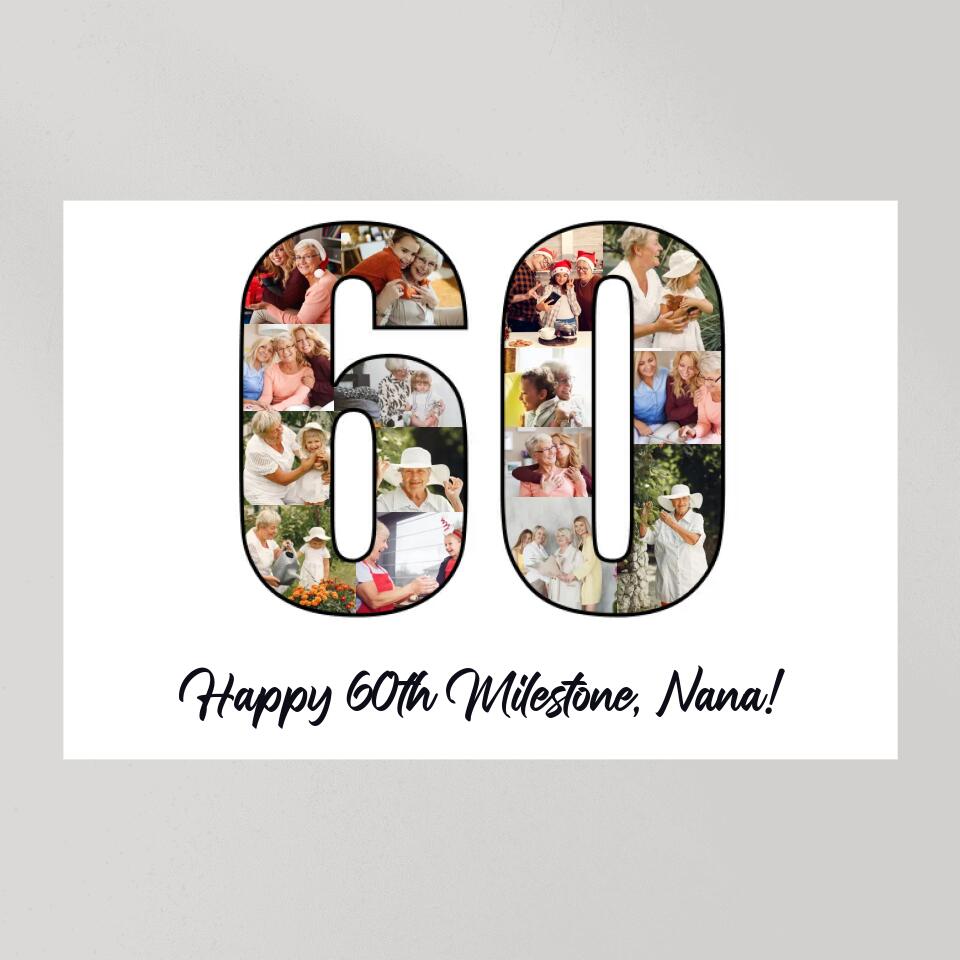 Happy 60th Birthday Milestone Custom Canvas Poster Birthday Gift For Mom For Grandma