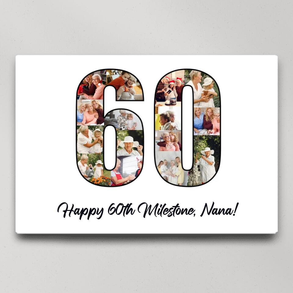 Happy 60th Birthday Milestone Custom Canvas Poster Birthday Gift For Mom For Grandma