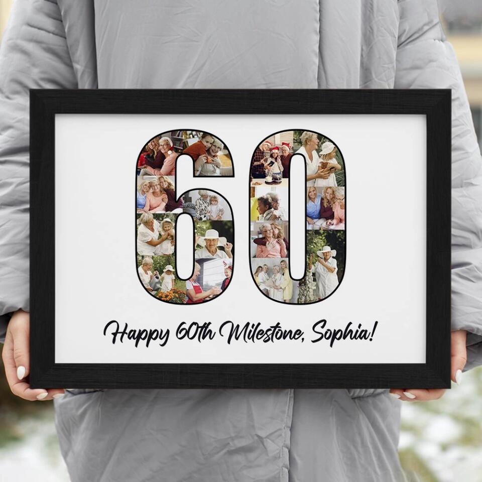 Happy 60th Birthday Milestone Custom Canvas Poster Birthday Gift For Mom For Grandma