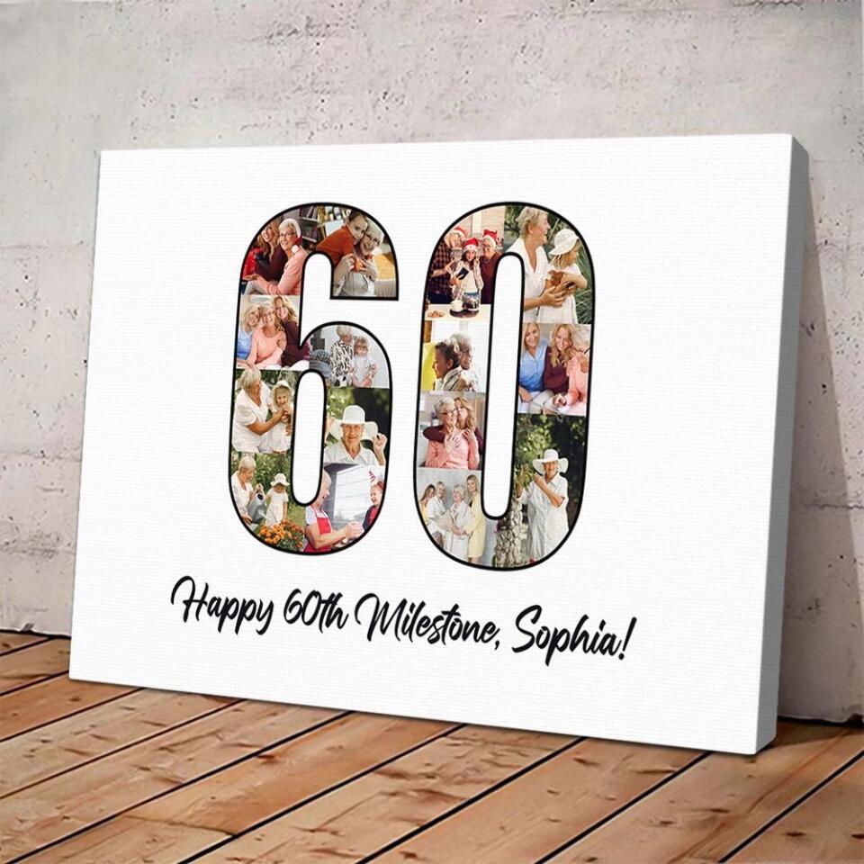 Happy 60th Birthday Milestone Custom Canvas Poster Birthday Gift For Mom For Grandma