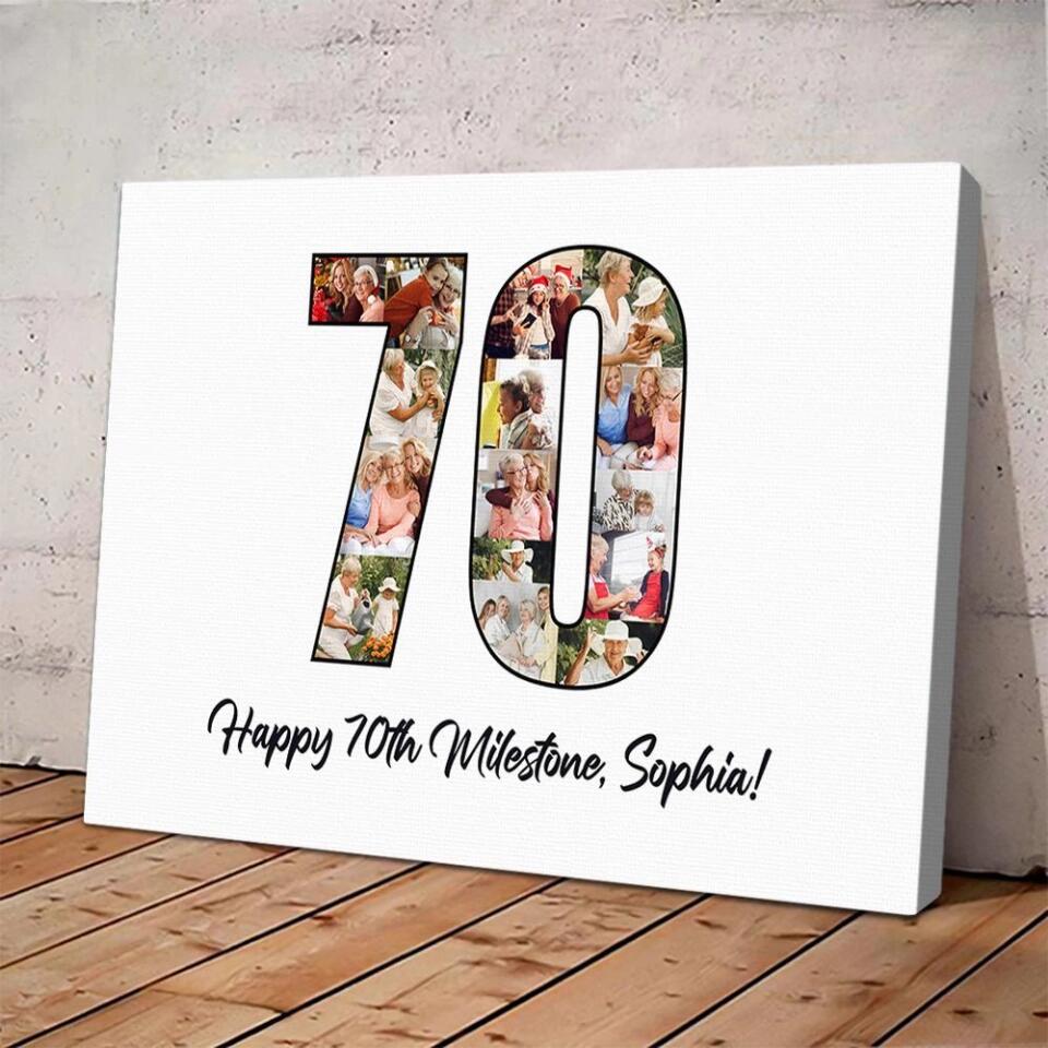 Happy 70th Birthday Milestone Custom Canvas Poster Birthday Gift For Mom For Grandma