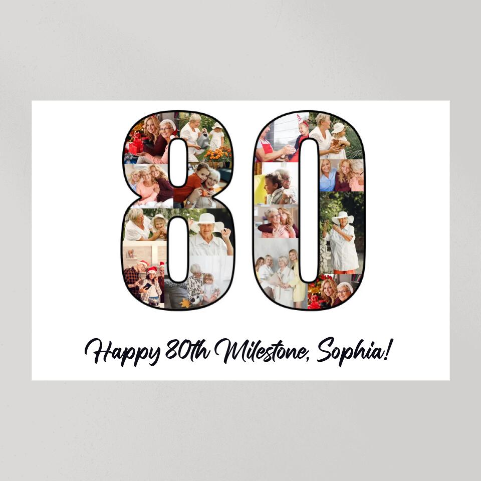 Happy 80th Birthday Milestone Custom Canvas Poster Birthday Gift For Mom For Grandma