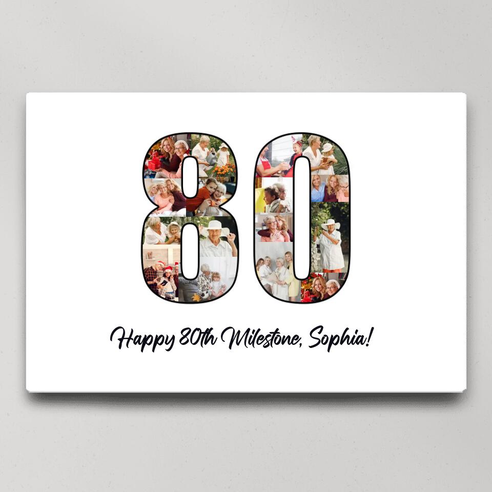 Happy 80th Birthday Milestone Custom Canvas Poster Birthday Gift For Mom For Grandma