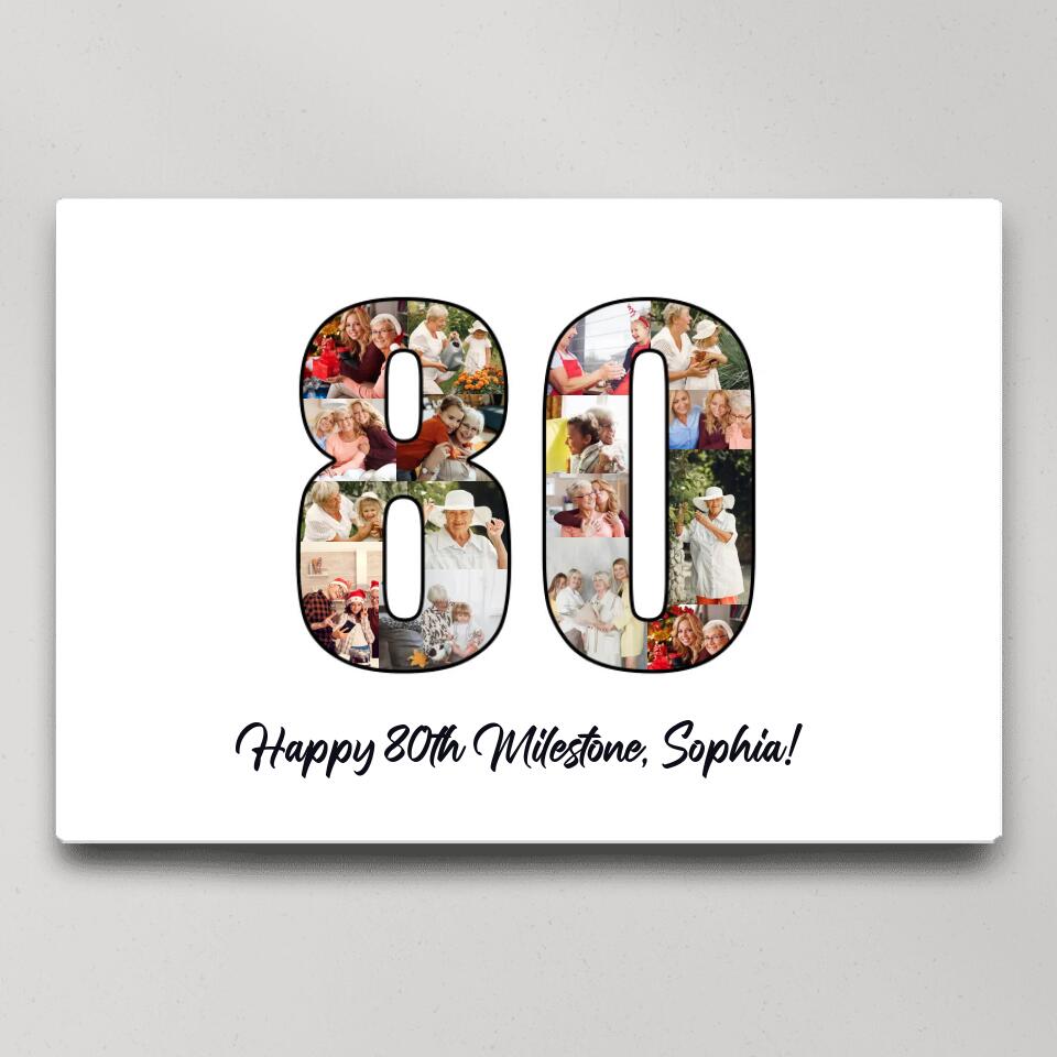 Happy 80th Birthday Milestone Custom Canvas Poster Birthday Gift For Mom For Grandma