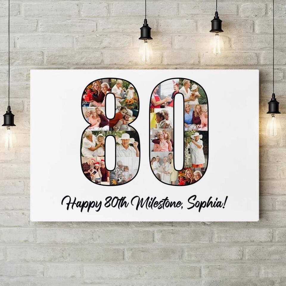 Happy 80th Birthday Milestone Custom Canvas Poster Birthday Gift For Mom For Grandma