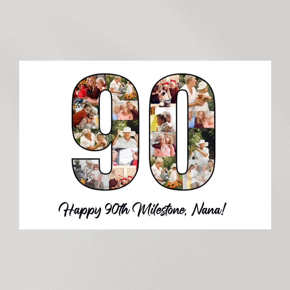 Happy 90th Birthday Milestone Custom Canvas Poster Birthday Gift For Grandparents