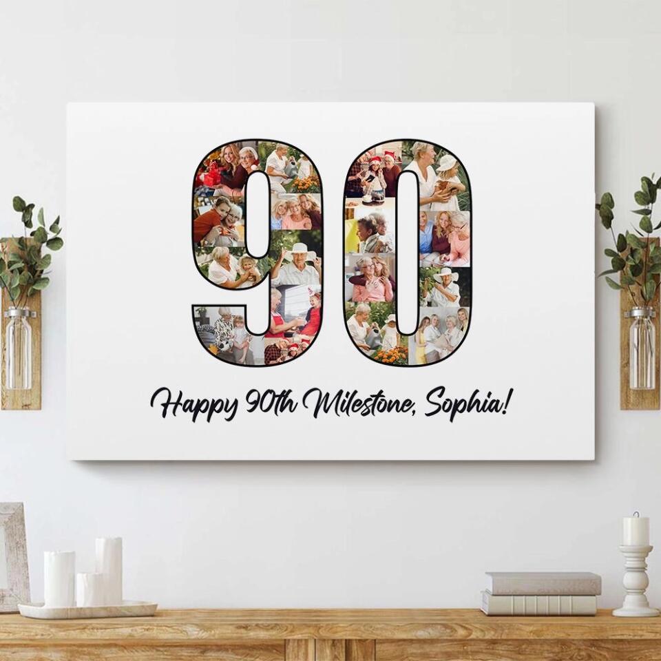 Happy 90th Birthday Milestone Custom Canvas Poster Birthday Gift For Grandparents