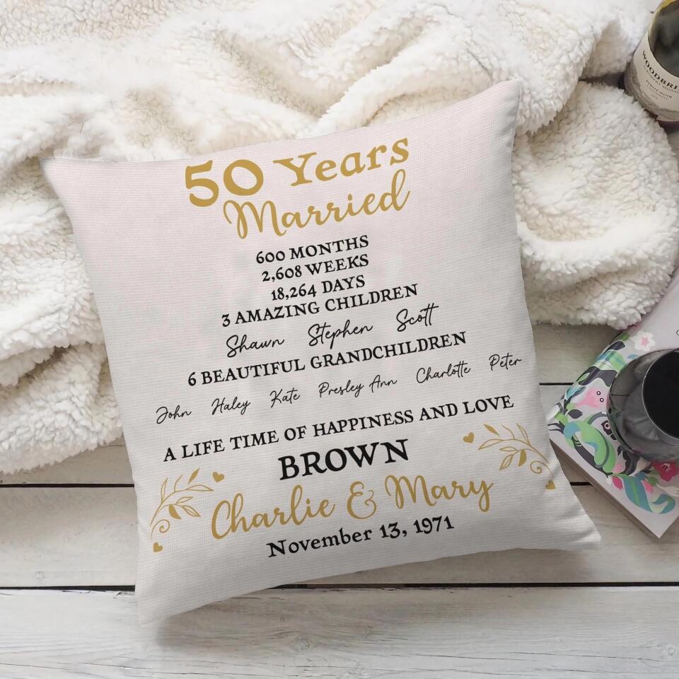 50 Years Married With Amazing Children and Grandchildren - Personalized Pillow