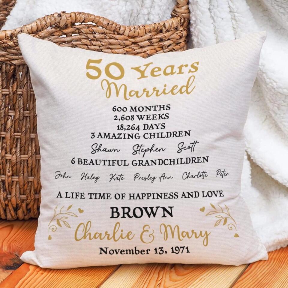 50 Years Married With Amazing Children and Grandchildren - Personalized Pillow